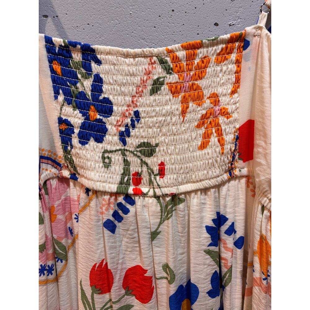 Blu Pepper women’s large white maxi sun dress with floral print blue trim NWT - Picture 3 of 11